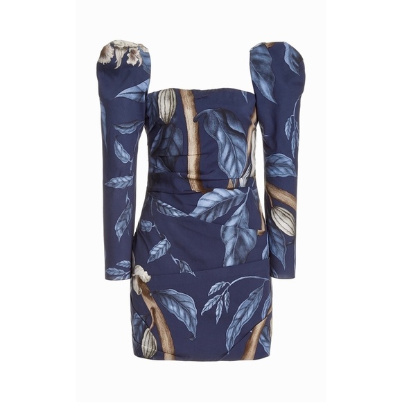JOHANNA ORTIZ Gathering Nature Printed Crepe Mini Dress Blue Tropical Print 4 - Picture 5 of 15